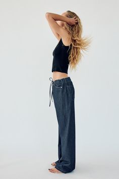 FLOWY FAUX DENIM PANTS - Navy blue | ZARA United States