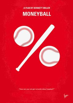 a red poster with two baseballs and a bat in the shape of a ball