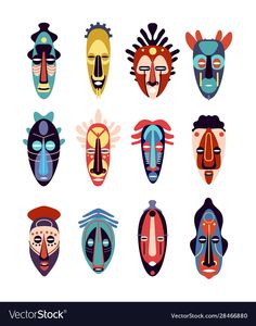 a bunch of masks that are all different colors