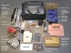 the contents of a travel bag laid out on the ground