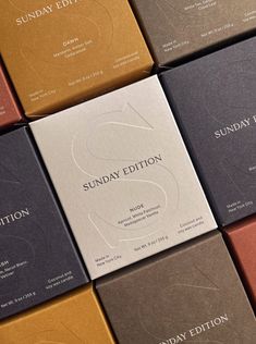 six books are stacked on top of each other in different colors and sizes, with the title sunday editor written below