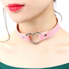 Heart Punker Style Collar Choker Is Hot Pink,Fits Most Choker Aesthetic, Holographic Choker, Studded Choker, Leather Beaded Necklace, Cross Choker Necklace, Pink Choker, Cross Choker, Chunky Bead Necklaces, Pendant Necklace Simple