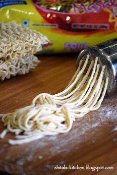 the noodles are being rolled up and ready to be eaten