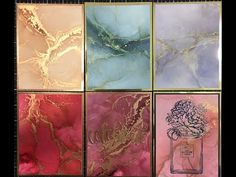 six different colored cards with gold foil designs