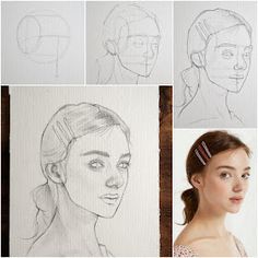 a series of photos showing how to draw people's faces