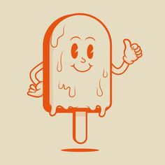 an orange ice cream popsicle with a smiling face and arms up in the air