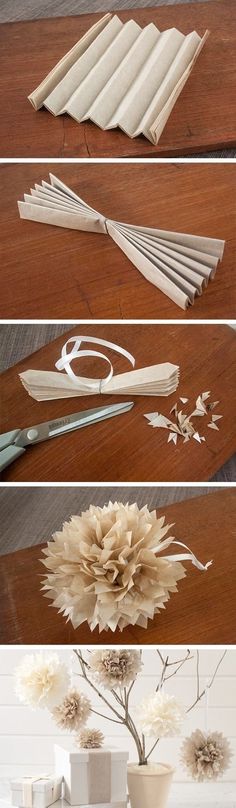 the process of making paper flowers is shown