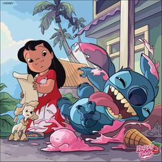 an animated cartoon character surrounded by other characters