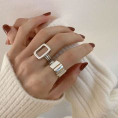 Rectangle Ring, Chunky Silver Rings, Magnetic Necklace, Birthday Gift Ring, Sterling Silver Rings Set, Bold Rings, Silver Ring Set, Geometric Ring, Birthday Jewelry Gift