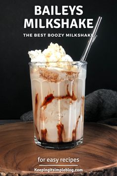 boozy bailey's milkshake with whipped cream and chocolate