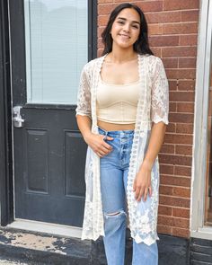 Add a touch of elegance with our Lace & Crochet Mid-Length Kimono! Perfect for layering with any outfit. 🌸✨ #ElegantLayers #LaceKimono #ChicStyle #JQClothingCo Summer Cardigan With Lace Trim For Casual Wear, Spring White Lace Kimono, Fitted Summer Cardigan With Lace Trim, Summer Fitted Cardigan With Lace Trim, Spring Lace Kimono With Lace Trim, Bohemian Cotton Cardigan For Daywear, Summer Long Lace Kimono, Long Cream Spring Kimono, Fitted Spring Daywear Kimono