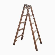 an old wooden ladder on a white background