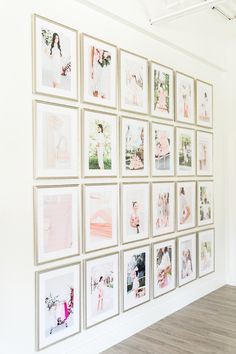 a white wall with many pictures on it