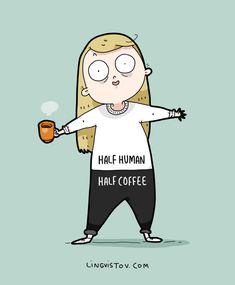 a cartoon girl with glasses holding a coffee cup and wearing a hate human t - shirt