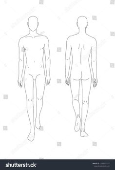 the front and back view of a man's body, with no shirt on