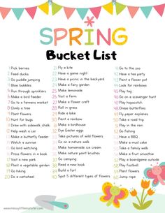 a spring bucket list with flowers and bunting