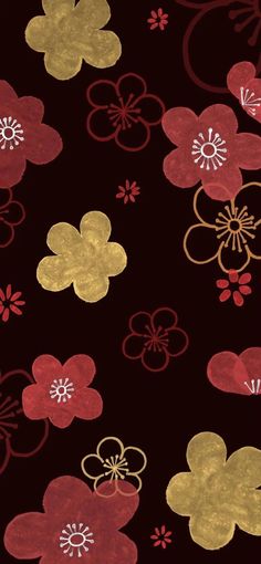 red and gold flowers on a black background