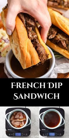 Everyone loves a lusciously tender, deliciously messy French Dip Sandwich! Chuck roast is slow-cooked in beef broth and onions until perfectly melt in your mouth tender. It’s set on a crusty roll and dipped in the juices for the perfect sandwich! French Sandwich Baguette, French Dip Squares, French Dip Sandwich With Au Jus, Oven French Dip Sandwich, Au Jus French Dip Sandwich, Roast For French Dip Sandwiches, Slow Cook Chuck Roast, Arby’s French Dip Sandwich, Sandwich Baguette