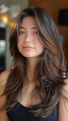 25 Slimming Hairstyles for Round Faces: Perfect for Your Features Long Layered Hair Styles For Round Faces, Hair Layers Round Face, Hairstyle For Slim Face, Hair Framing Layers, Layered Face Framing Haircut, Long Hair Layers Bangs Round Face, Long Layers With Face Framing Bangs, Hairstyle Layers Long, Layer Haircut Round Face