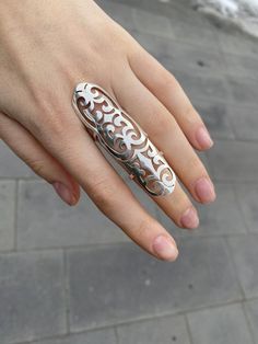 The ring is very convenient to wear Full finger ring Shield Ring Slave ring filigree full finger ring silver long finger ring Armenian silver ring convenient full finger ringWorldwide tracked shipping 3-5 weeksNOTE. Please choose your exact size , as the band is wide we make it a bit larger For more full finger rings check here https://www.etsy.com/listing/901223082/full-finger-ring-finger-long-ring-long?ref=shop_home_active_1&pro=1&frs=1https://www.etsy.com/listing/865054883/full-finger Full Finger Ring, Pomegranate Necklace, Pomegranate Jewelry, Huge Rings, Double Rings, Full Finger Rings, Raw Stone Earring, Armor Ring, Shield Ring