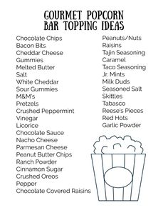 an image of a menu for popcorn bar toppings