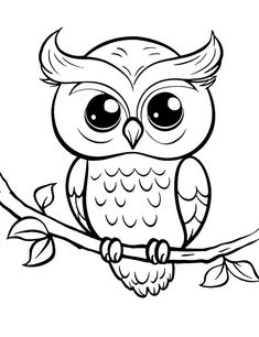 an owl sitting on a tree branch with big eyes and long, thin eyelashes coloring page