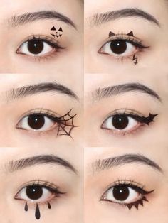 Cat Inspired Makeup Looks, Cute Cat Face Paint, Simple Spiderweb Makeup, Small Halloween Makeup Ideas, Easy Halloween Eyeliner, Simple Halloween Eye Makeup, Easy Halloween Eye Makeup, Halloween Eyeliner Ideas, Easy Halloween Looks