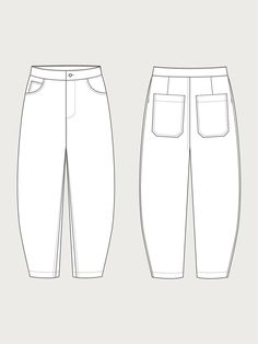 the front and back view of a women's pants with pockets on each side