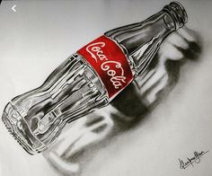 a drawing of a coca - cola bottle with a red cap on it's top