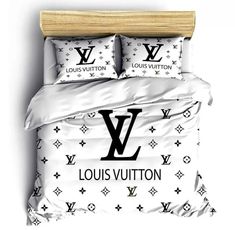 the louis vuitton bedding set is made with white sheets and black letters