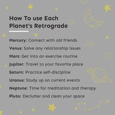 the text how to use each planet's retrograde on a gray background