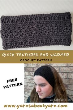 the crocheted ear warmer is made with yarn