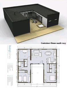 the floor plan for a modern house with two levels and an open living room area