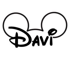 the word disney written in black and white with mickey mouse's ears on it