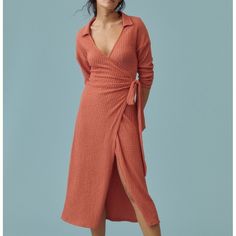 Nwt! By Anthropologie Waffle Wrap Dress Color: Dark Orange Tartan Plaid Dress, Anthropology Dresses, Wrap Dress Styles, Empire Maxi Dress, Flowy Mini Dress, Blue Striped Dress, Wrap Midi Dress, Striped Midi Dress, Dress The Population