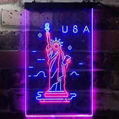 a neon sign with the statue of liberty on it