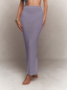 Mesh Crochet Maxi Skirt Purple    Knitwear   Medium Stretch  Women Clothing, size features are:Bust: ,Length: ,Sleeve Length: Crochet Maxi Skirt, Crochet Maxi, Knitted Tank Top, Sweater Skirt, Knit Tanks, Kids Sleepwear, Knitwear Women, High Waisted Pants, Colorful Leggings