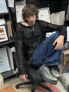 Product Show： Anime Character Design Oc, Feminine Men Poses, Aaliyah Core Men, Male Fishnet Outfit, Hip Window Outfit Men, Man Alternative Style, 80s Alt Fashion Men, Men’s Grunge Style, Alt Goth Outfits Male