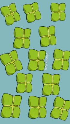 green squares are arranged in rows on a blue background