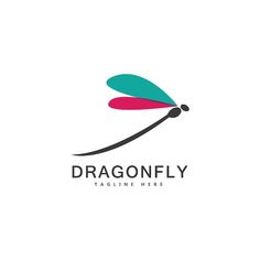 the dragonfly logo is designed with black and pink colors, on a white background