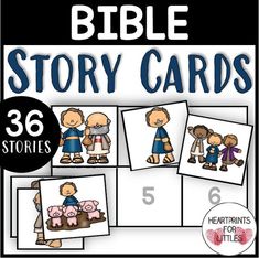 "These are the perfect cards for retelling important Bible stories with your child or students. The story cards are provided with or without text and in color or BW. Each Bible story also has a story mat for easier sequencing and retelling. Simply cut out the story cards and sequence them on the provided story mats. Here are a few ideas for sequencing the cards: -cut and paste the cards directly on the story mat -lay the cards out in order on the table or floor -hide and seek the cards and place them on the story mat -place the cards in a sensory bin and pull the cards out one at a time and place them on the story mat -hole punch the cards and link them together 36 Bible Stories Included: OLD TESTAMENT Days of Creation Adam and Eve Noah's Ark Tower of Babel Abraham and Sarah Jacob and Esau The Story Of Ruth, Scriptures For Kids, Ruth And Naomi, Jesus In The Temple, Jesus Calms The Storm, Daniel And The Lions, Abraham And Sarah, Jonah And The Whale, Sequencing Cards