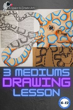 Three Mediums Drawing Lesson for Middle or High School Art - Fun, engaging culmination project for drawing students Drawing Lessons High School, Unity In Art, Classe D'art, School Drawing, 7th Grade Art