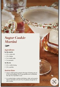 a recipe for sugar cookie martinis on a table