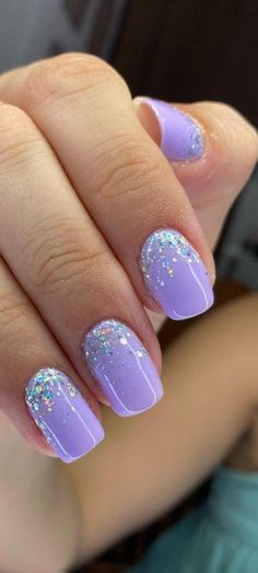 Lavender Dip Nails, Lavender Gel Nails, Rave Nails, Purple Gel Nails, Purple Nail Designs, Dip Nails, Finger Nails, Sparkle Nails