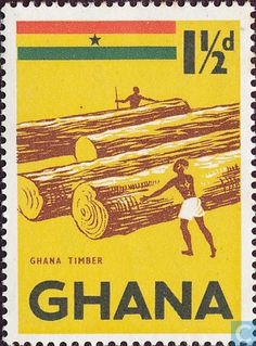 a postage stamp with the image of a man working in a field and logs on it