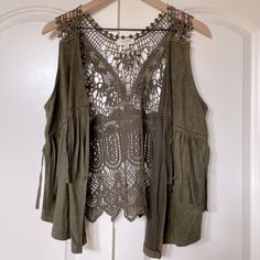 Olive Color Festival Vest Fringe Crotchet Back Medium Never Worn Festival Vest, Olive Vest, Color Festival, Vest Outfits, Olive Color, Mom Style, Fashion Inspo, Jackets & Coats, Jackets For Women