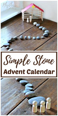 the simple stone calendar is made with rocks and glue to make it look like a house