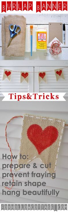 the instructions for how to make burlap banners with pictures and text on them