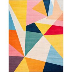 an abstract rug with multicolored shapes