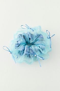 Airy oversized scrunchie in layered chiffon topped with tonal bows and dotted with pearl beads. Features Double layer chiffon scrunchie Fluffy oversized scrunchie Airy chiffon Tonal bow and pearl accents Content + Care Polyester Spot clean Imported | Double Layer Chiffon Scrunchie in Blue, Women's at Urban Outfitters Star Scrunchie, Pearl Scrunchie, Chiffon Scrunchie, Oversized Scrunchie, Blue Fits, Chiffon Tops, Pearl Beads, Scrunchies, Double Layer